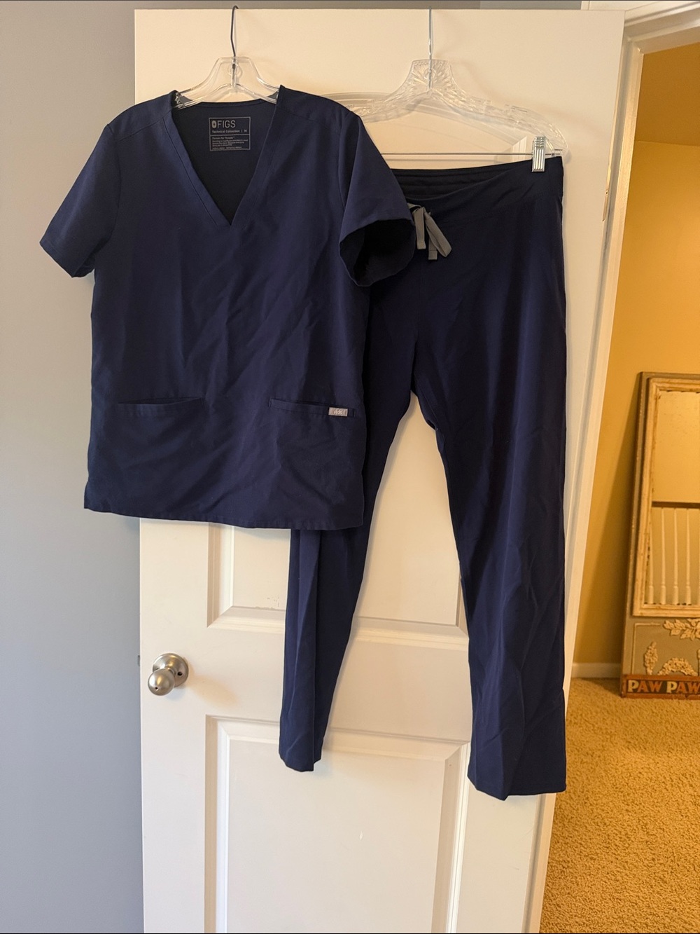 Figs Navy Women's V-Neck Scrub Top and Drawstring Straight Leg Pants